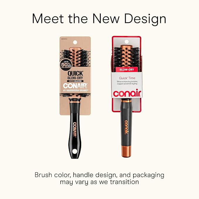 Conair Quick Dry Copper Round Hair Brush for Blow Drying, Blow Out Styler Hairbrush for Voluminous Looks, Nylon & Boar Bristles Help Dry & Style Hair Fast Without Snagging or Pulling, Handle May Vary