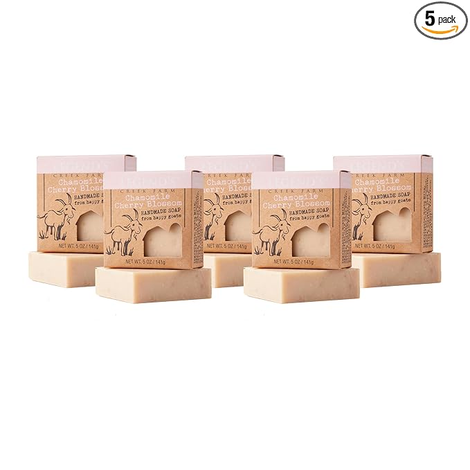 Legend's Creek Farm Goat Milk Soap - Cleansing Moisturizing Bar for Hands and Body - 5 Oz Creamy Lather, Nourishing, Gentle Natural Soap for Sensitive Skin (Chamomile Cherry Blossom, Pack of 5)