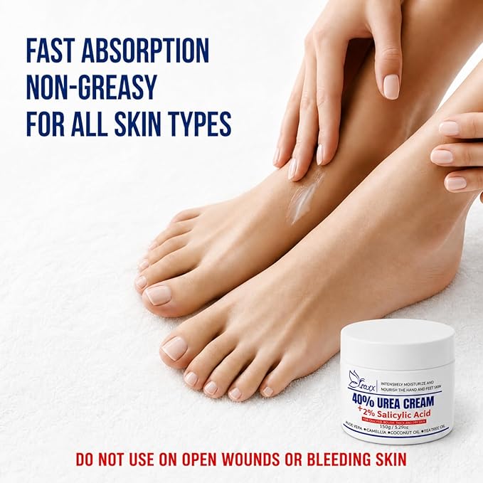 Urea Cream 40 Percent for Feet Maximum Strength, Urea Cream 40% Plus Salicylic Acid 2% for Rough, Dry, Thick & Cracked Skin, Deep Hydration, 5.29 Oz, Non-Greasy (5.29 Oz)