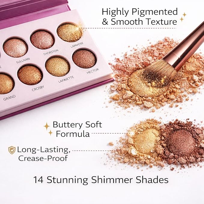 K'APEINE 14-Color Eyeshadow Palette, Matte & Shimmer Warm Neutral Nude, Highly Pigmented Blendable Long-Wear, Everyday Smoky Glam Makeup for All Skin Tones (03#)