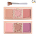 2Pcs 3 Colors Blush Palette for Cheeks with Make Up Brush,Face Matte Contour Blush Makeup Palette,Buildable Shimmer Facial Cheek Blusher Shades,Blendable Cosmetic Makeup Blush
