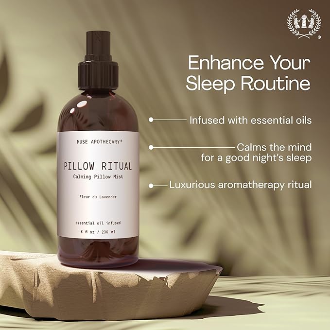 Muse Apothecary Pillow Ritual - Aromatic, Calming and Relaxing Pillow Mist, Linen and Fabric Spray - Infused with Aromatherapy Essential Oils - 4 oz, Bergamot + French Lavender + Sandalwood, 2 Pack