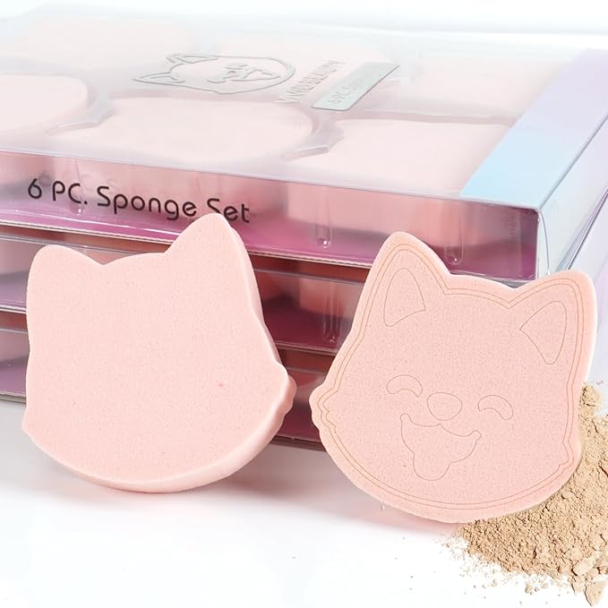 6-Pack Pink Makeup Sponge Set, Cosmetic Powder Puff-Adorable Non-Latex Beauty Blending Sponges for Foundation, Liquid, Cream, Reusable & Easy to Clean
