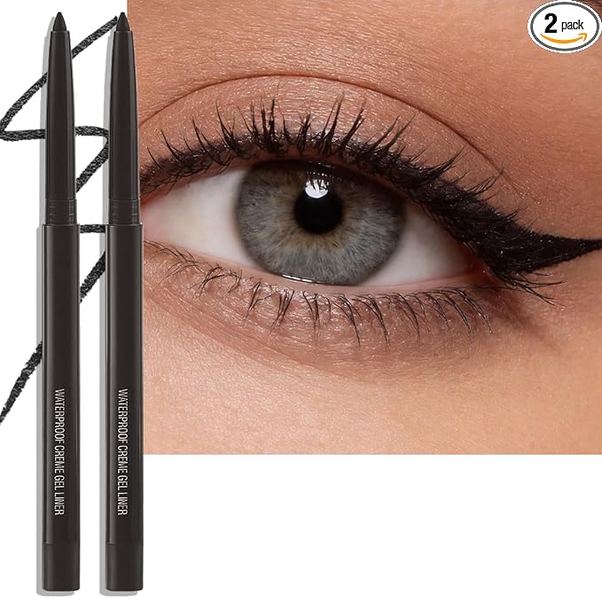 2 PCS Black Eyeliner Pencil Set, Retractable Shine Shimmer Gel Waterline Eye Liner Pen, Smudge-Proof Multi-Use Creamy Eyeshadow High Pigmented Long-Lasting Smooth Eyeliner for Older Women