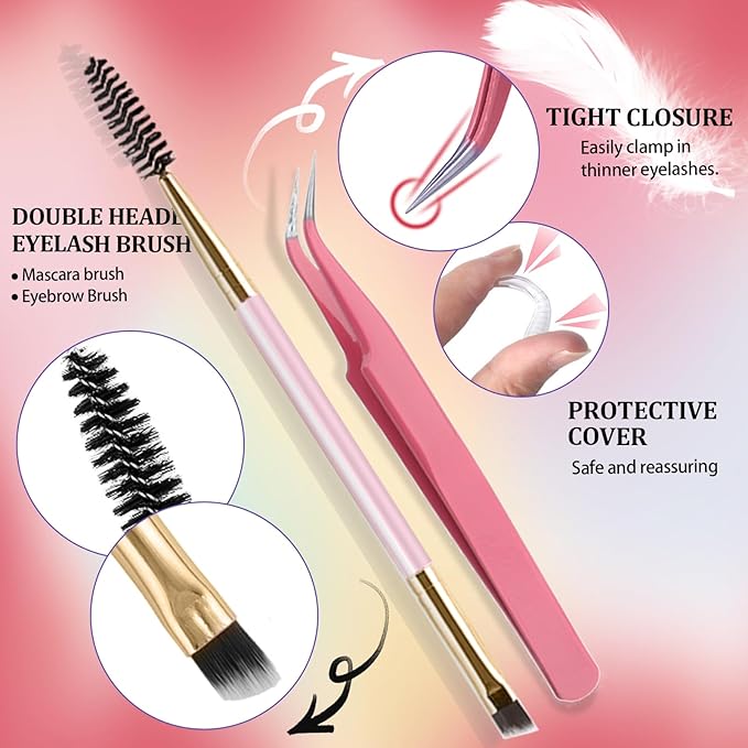 DNSGOOR DIY Lash Extension Kit 727Pcs Lashes Clusters with Bottom Lashes Lash Bond and Seal Glue Remover Lash Shampoo Cleansing Brush Headband Wristband Tweezers Eyelash Brush Applicator