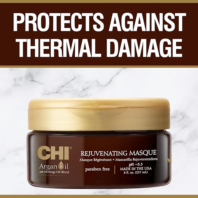 CHI Argan Oil Rejuvenating Masque, Replenishes Hair Moisture & Helps Protect Against Damage, Sulfate, Paraben, & Cruelty-Free, 8 Oz