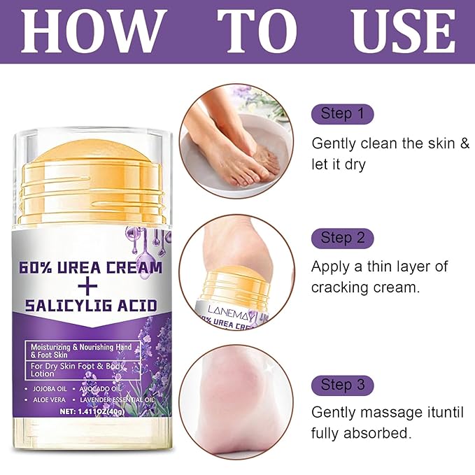 2Pcs Urea Foot Cream 60% for Dry Feet and Skin Maximum Strength,Fast Absorbing,Heel Balm Stick Repairs and Hydrates(Lavender + Aloe Vera & Avocado,Scent A)