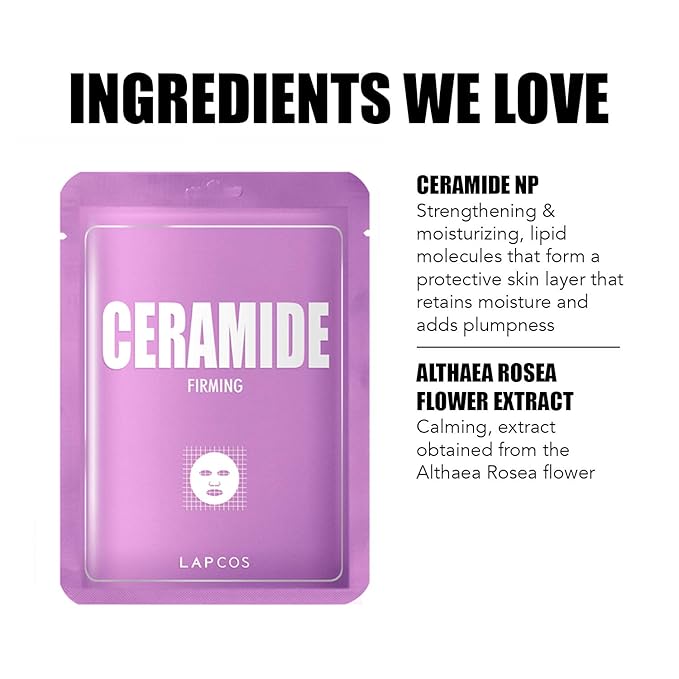 LAPCOS Derma Ceramide Sheet Mask - Hydrating & Firming Face Mask with Althaea Flower Extract for Dull Texture & Skin Barrier Repair - Highly Breathable TMF-Cell Sheet - Korean Skin Care (Pack of 5)