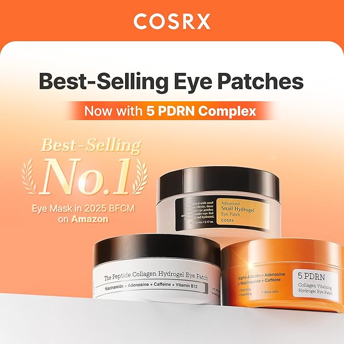 COSRX 5-PDRN Complex Collagen Gel Eye Patches for the look of Dark Circles and Uneven tone, Radiance Care for Tired Under-Eyes with Salmon DNA & Vitamin C, Korean Skincare, Mothers day gift for Mom