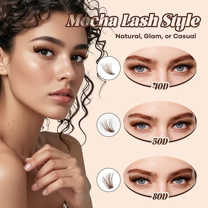 B&Q Mocha Brown Lash Clusters | 280 Pcs Brown Wispy & Natural Eyelash Clusters for Beginner DIY, Complete Lash Extension with Beauty, Fake Eyelashes for Natural Look（80D 10-18mm)