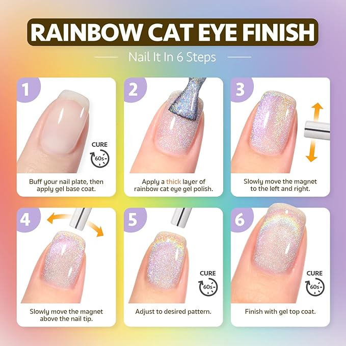 GAOY Cat Eye Gel Nail Polish, Glitter Holographic Nail Polish with Magnet, 16ml Reflective Translucent UV Gel, 1394 Silver Rainbow