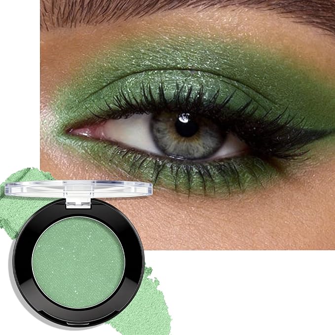 Green Shimmer Eyeshadow Palette, Mini Monochrome Eye Shadow for Older Women, Pigmented Sparkly Glitter Eyeshadow Powder Compact sombras para ojos, Naturing-Looking Smooth Blendable Color