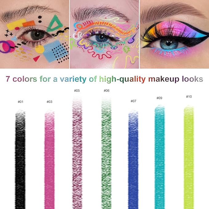 LemonSac 7 Colorful Eyeliner Pen Set, Eye Shadow Pencil, Pearl Eyeliner Kit Metallic Glitter Eye liner Pencil for Women Eye&Lip Liner Professional Eye Makeup Set Colorful Eye Color (7PCS B)