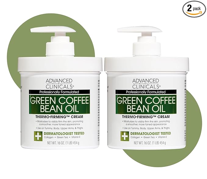 Advanced Clinicals Green Coffee Bean Thermo - Firming Body Lotion | Caffeine Infused Collagen Cream Moisturizer & Body Cream For Women, Stomach, Legs, & To Improve Look Of Textured Crepey Skin, 2pack