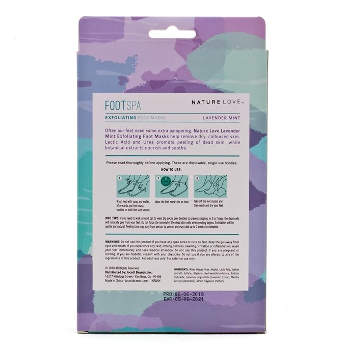 Nature Love Exfoliating Foot Mask | Lavender Mint Gently Exfoliates | Paraben Free (3 Pairs)