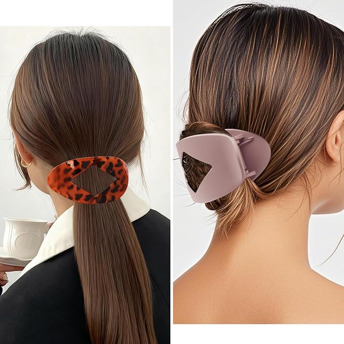 Atoden Flat Hair Clips Duckbill Large Claw Clips for Thick Medium Thin Hair 6Pcs French Barrettes Accessories for Women Girls Oval Round Leopard Tortoise Shell Neutral Color