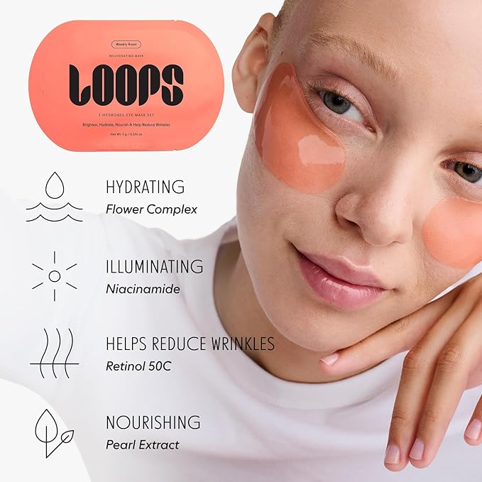 LOOPS WEEKLY RESET-Rejuvenating Hydrogel Korean Eye Mask Kit -Hydrate, Nourish and Help Reduce Wrinkles for Refreshed Eyes -Reduces Signs of Puffiness For Resilient-Looking Skin-Under Eye Patches-5pc