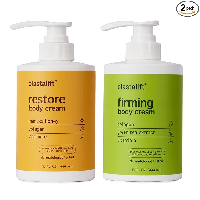 Elastalift Collagen Cream + Manuka Honey Cream Body Lotion & Face Moisturizer Skin Care Bundle For Women & Men | Skin Tightening Collagen Firming Lotion For Crepey Skin, Dry Skin, & Wrinkles, 2PC Set