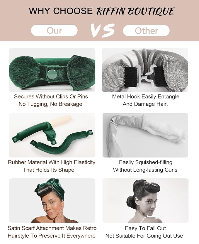 Classic Heatless Curls Overnight Rods - Upgraded Directional Grip Velvet No Heat Hair Curlers to Sleep Hair Rollers Flexible Curling Rods Set for Long Thicker Hair, Full Coverage Larger Silk Scarf