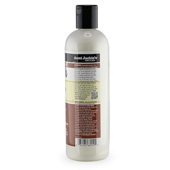 Aunt Jackie's Coconut Crème Recipes Coco Wash Hair Conditioning Cleanser, Cleans, Conditions and Softens Dry Brittle Curly Hair, 12 oz