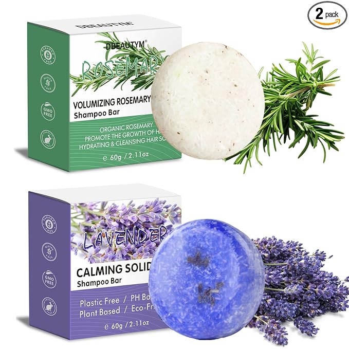 DBEAUTYM 2 Pack Rosemary Lavender Hair Shampoo Bar,Deep Cleansing for Scalp Hair Loss Shampoo Soap,Organic Shampoo Oil Control for Hair Growth,Refreshing and Hydrating Bar,Gifts for Women Men