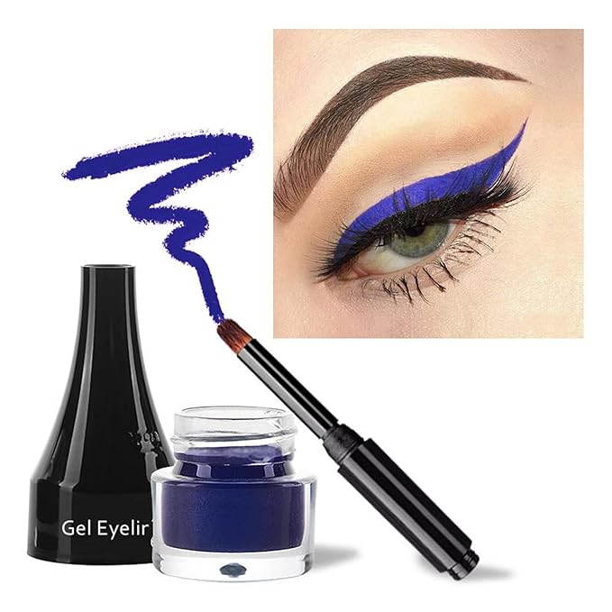 Gel Eyeliner 10 Colors Smooth Cream Matte Eyeliner Gel Longlasting Waterproof and Smudgeproof High Pigment Eyeliner with Brush (08 Blue)