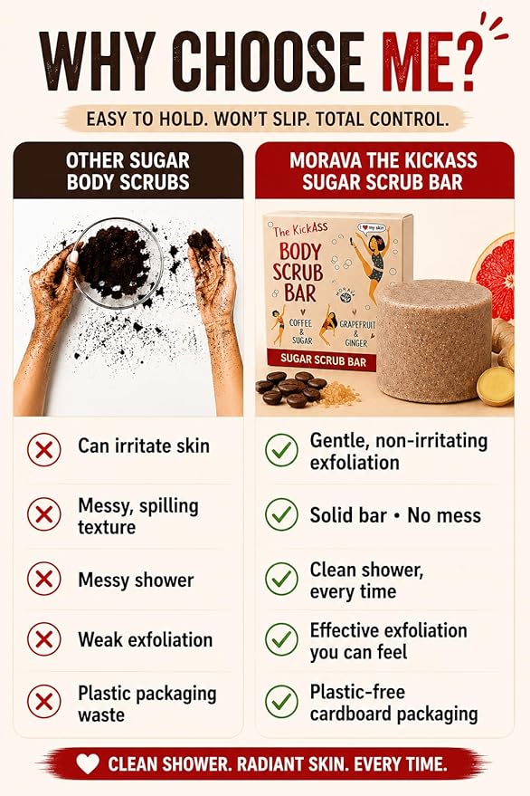 Morava Body Scrub Bar – Solid Sugar Body Scrub with Coffee & Sugar, Exfoliating & Moisturizing Body Scrub, Plastic-Free, Grapefruit & Ginger, 3.17 oz