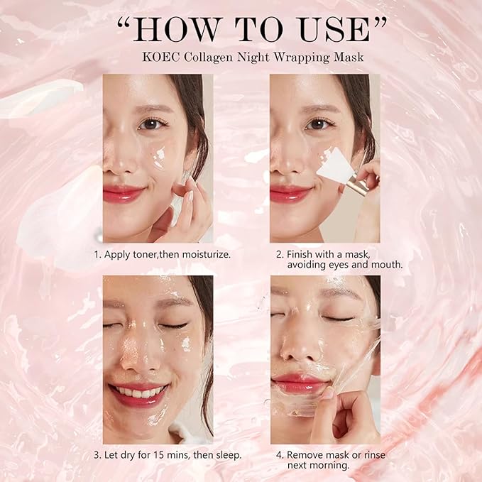 LOYOTICE Collagen Overnight Wrapping Peel Off Facial Mask Pack,Hydrates and Tightens Skin,Reduces Sagging,Elasticity & Hydration Care with Brush 2.54 fl.oz