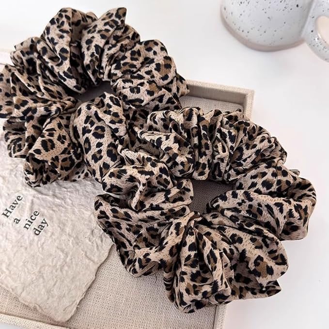 Leopard Scrunchie Elastic Satin Silk Hair Accessories Cheetah Headdress for Women Girls