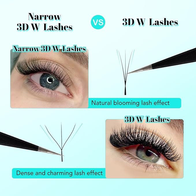 VAVALASH Narrow 3D W Lash Extension 0.07 C Curl W-shaped Eyelash Extensions Matte Black Volume Small Spacing 3D Lash fans W Lashes(Narrow-3D-0.07-C-8-15mm)