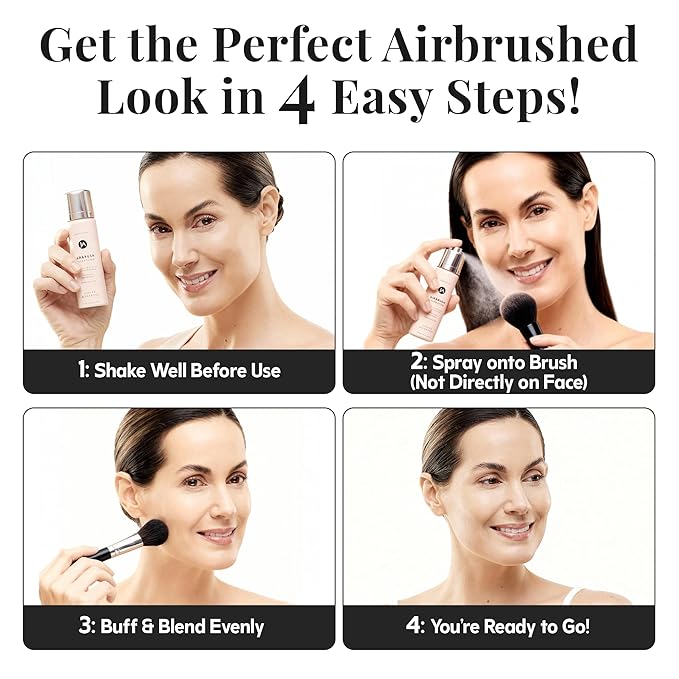 Jerome Alexander MagicMinerals AirBrush Foundation – 2 Piece Set with Airbrush Foundation and Kabuki Brush - Spray Makeup with Anti-aging Ingredients for Smooth Radiant Skin - Dark