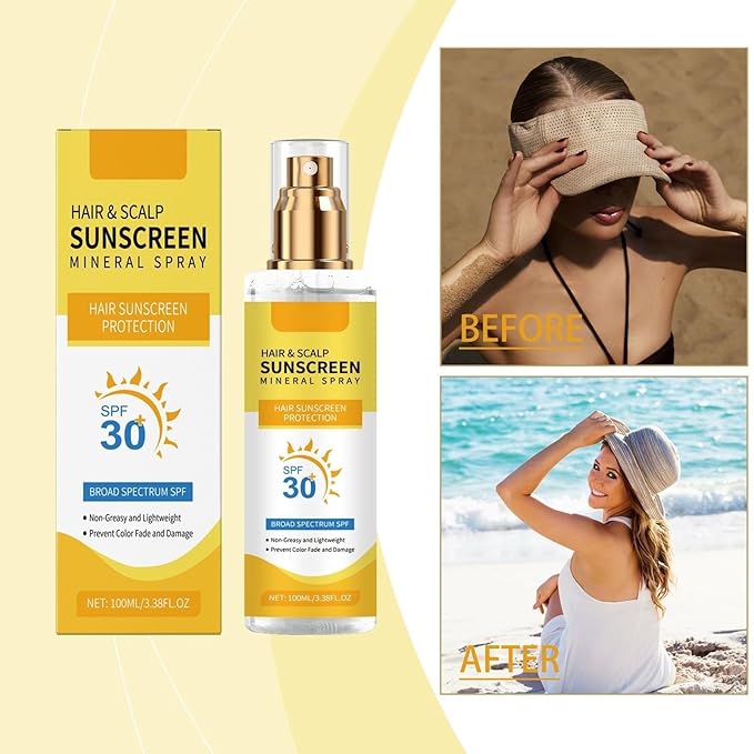 Hair & Scalp Sunscreen Spray SPF 30+, UV Protection Spray for Hair & Scalp, Lightweight Non-Greasy Water-Resistant Formula, Ideal for Outside (1pc)