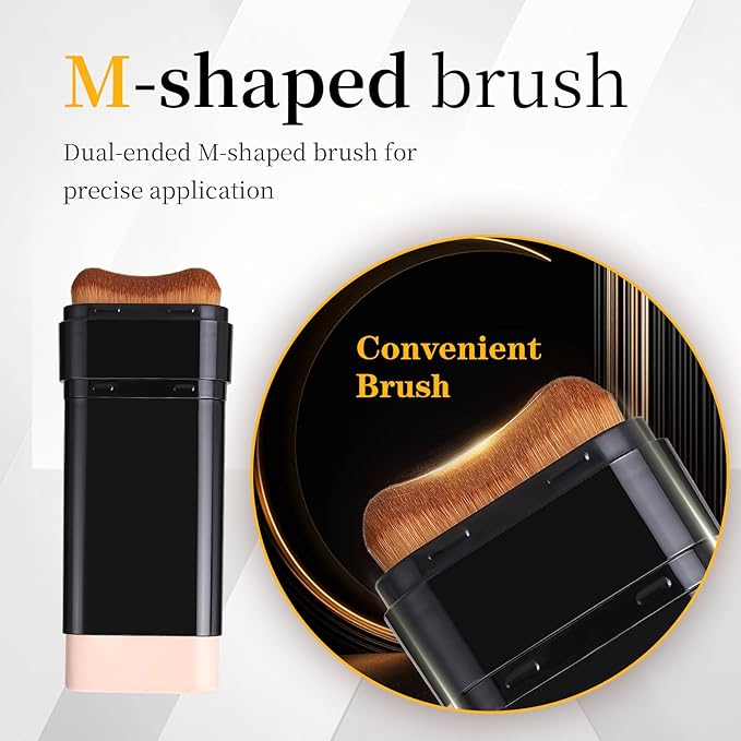 3 In 1-Luxury Anti-Wrinkle Foundation Stick SPF 50+ with Brush, Hydrating Non-Sticky Matte Foundation Stick, Travel Size Defense Face and Body Sunscreen Lotion, Light Color, 1.42 Fl Oz (Light)