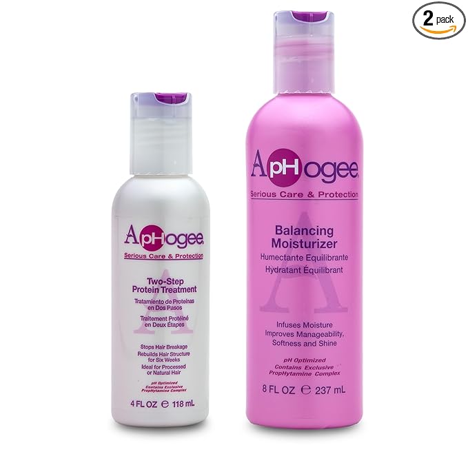 Aphogee Hair Care Double Bundle – Two-Step Protein Treatment (4 fl oz) & Balancing Moisturizer (8 fl oz)