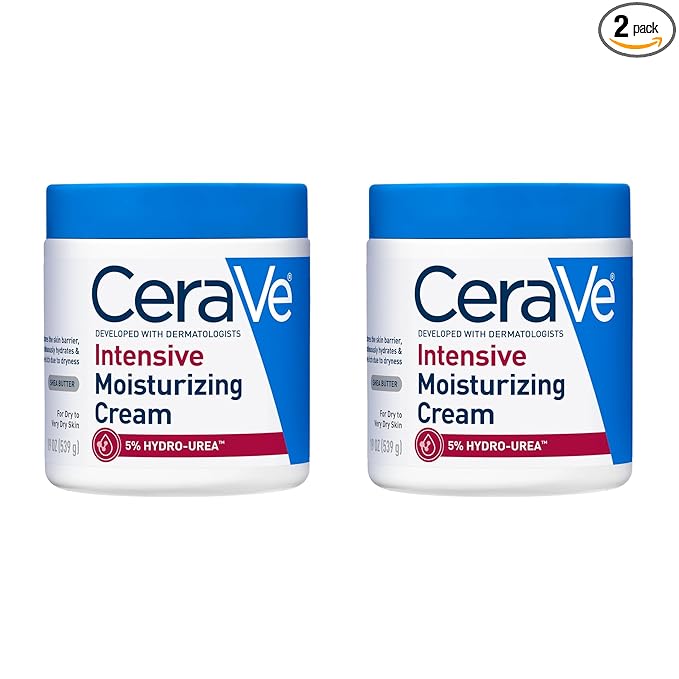 CeraVe Intensive Moisturizing Cream,Body Moisturizer With Shea Butter,72H Hydration + Skin Barrier Repair,Fragrance-Free Body Lotion For Extremely Dry Skin,19oz,(Pack of 2)