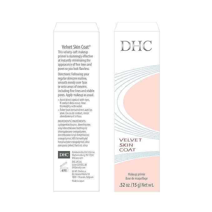 DHC Velvet Skin Coat, Mattifying Makeup Primer, Powder-Gel Formula, Minimizes Look of Pores, Fine Lines, and Imperfections, All Skin Types, Fragrance and Colorant Free, 0.52 oz. Net wt