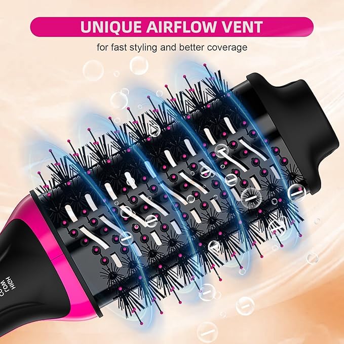 Dual Voltage Hair Dryer Brush for European Travel, Plus 2.0 Blow Dryer Brush with European Plug 110V-120V/220V-240V One Step Hair Dryer and Styler Volumizer with Negative Ion Anti-frizz Styling Brush