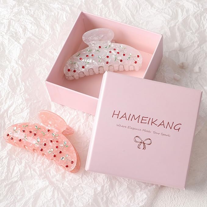 HAIMEIKANG 2 PCs Acrylic Bow Hair Claw Clips for Women - Cute Banana Non-Slip Strong Hold Barrettes Y2K Hair Clips for Thick Thin Hair