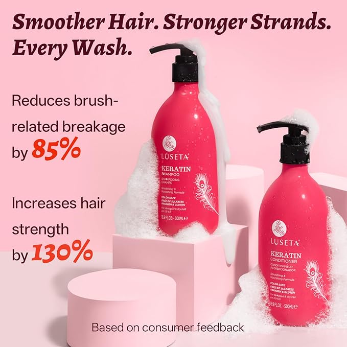 Luseta Keratin Shampoo and Conditioner Set Moisturizing Treatment for Dry Hair Smooth & Repair Damaged Hair for Women Sulfate Free 16.9 oz