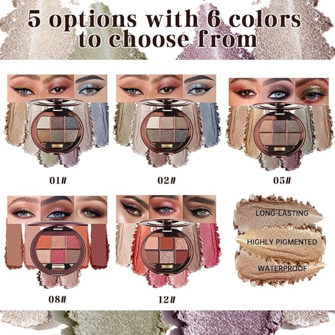 Matte Shimmer Glitter Mini Eyeshadow Palette – 6-Color Warm Caramel Rust Eye Shadow Kit, High Pigment Long-Lasting Waterproof Nude Brown Smokey Eyes Makeup Palette for Daily Wear & Soft Glam Looks