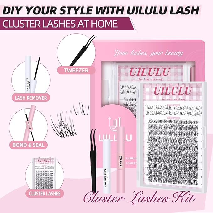 Natural Lash Clusters Kit 8-18mm with 5mm Bottom Lashes Natural Eye Lashes Wispy Lash Clusters False Eyelash Clusters DIY Lash Extension Kit with Bond & Seal Glue Remover Tweezers(U18 Lash Kits)