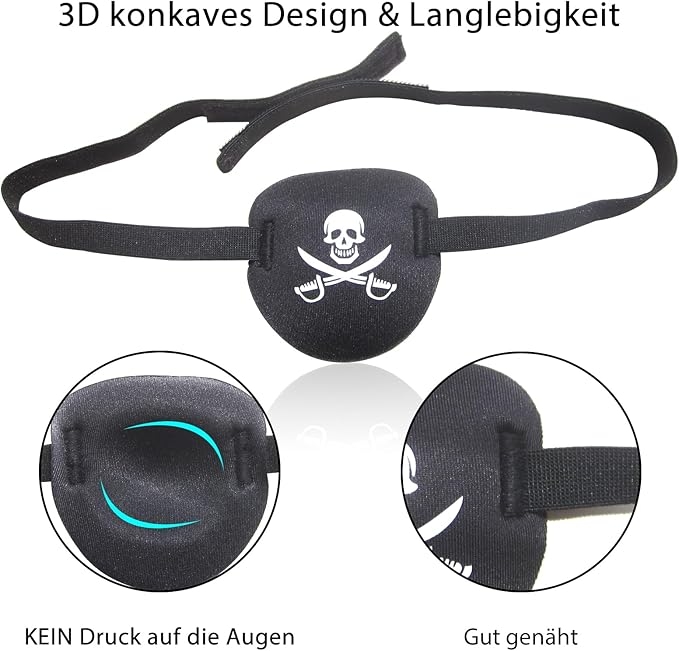 2 pcs Pirate Eye Patch,3D Black Eye Patches for Adults and Kids,Medical Eye Patch for Left or Right Eye,Adjustable Eyepatch for Lazy Eye,Skull Crossbone Halloween Costume