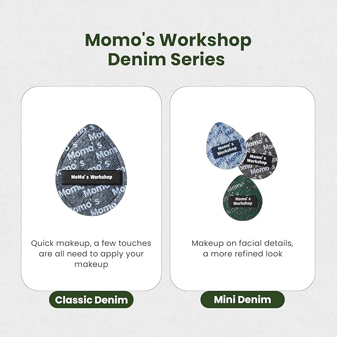 Momo's Workshop Mini Denim Makeup Sponge Set, 5Pcs Multi-Use Precision Mini Makeup Blenders for Concealer, Blush, Highlighter, Contour - Soft Face Sponges with Durable Protective Travel Storage Case