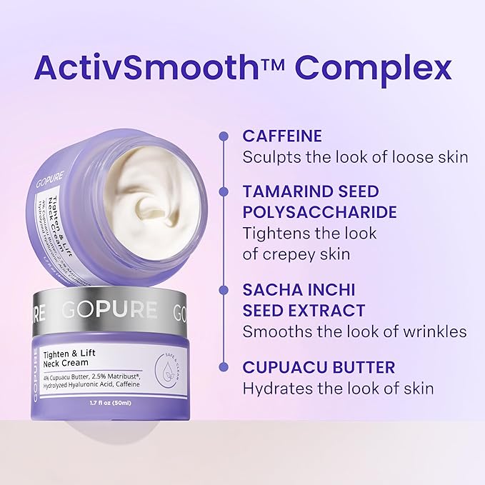 goPure Tighten & Lift Neck & Chest Moisturizer Cream for Visibly Firming, Tightening and Lifting the Look of Wrinkles & Crepey Skin, 1.7oz