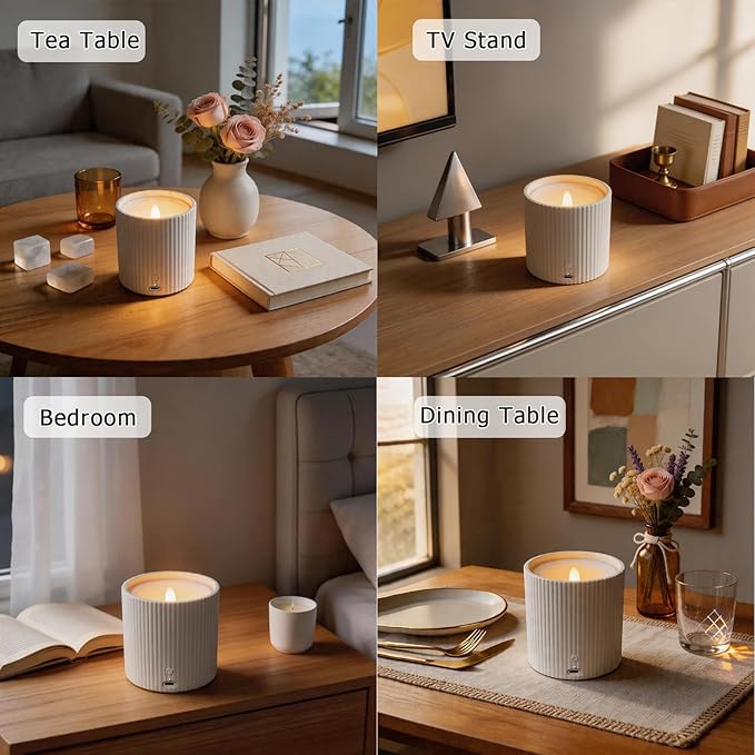 2 in 1 Waterless Essential Oil Diffuser and 3D Wick and Realistic Flame Candle,Flameless Candle Diffuser,USB Power Supply LED Candle Waterless Diffuser 12PCS Cotton Pads(No Rechargeable Battery)