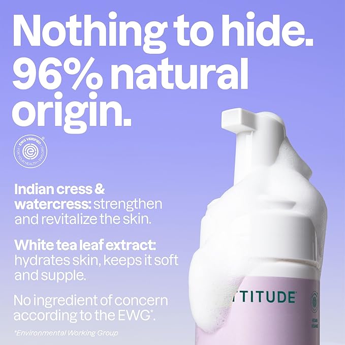 ATTITUDE Micellar Foaming Facial Cleanser, EWG Verified, Dermatologically Tested, Plant and Mineral-Based, Vegan, White Tea Leaves, 5 Fl Oz