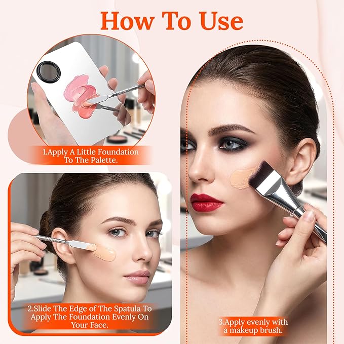 Ouligay 3 Pcs Make Up Spatula Tool,Makeup Mixing Palette,Makeup Palette Tray,Foundation Spatula,Double-Headed Foundation Brush, Makeup Brush Set for Women Girl Korean Make up Cosmetic Spatulas Tool