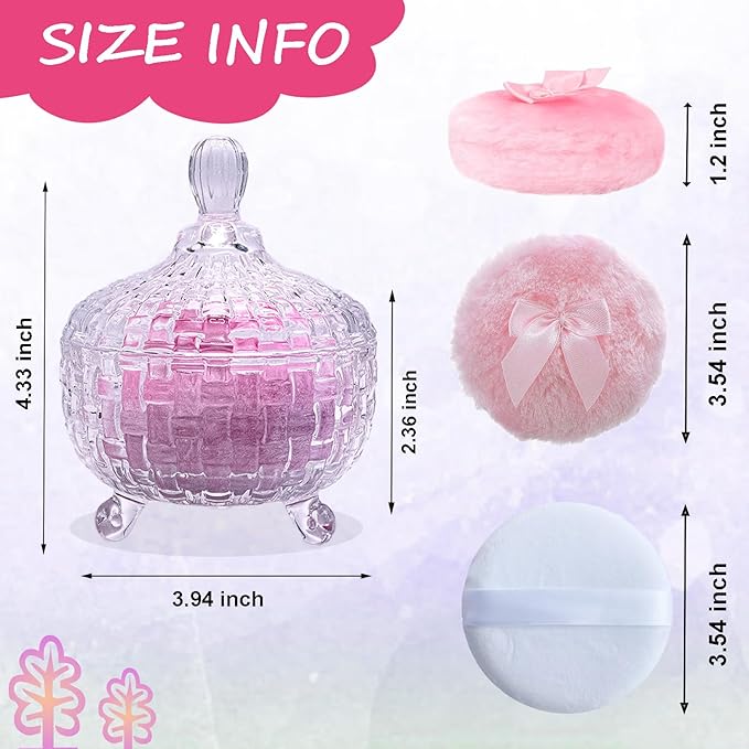 5 Pieces Large Body Powder Puff and Powder Container, Crystal Case for Dust Puff, Powder applicator with Box for Face and Body (Clear, Woven Pattern)