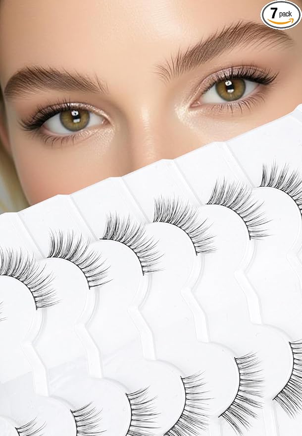 Half Lashes Natural Half Eyelashes Cat Eye 10mm Short Lash Strips C Curl False Eyelashes Corner Lashes Wispy 3/4 Eyelash Extensions Siligli 7 Pack