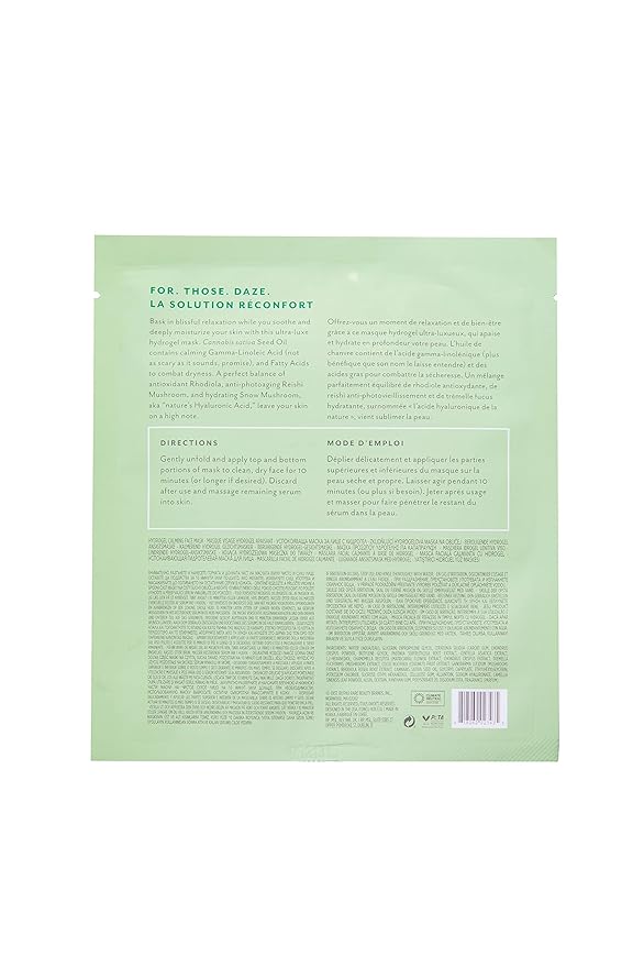 Patchology Chill Mode Hydrogel Face Mask with Cannabis Sativa Seed Oil - Gel Face Mask for Women and Men to Soothe and Moisturize Skin, Reduce Inflammation, Fight Fine Lines and Wrinkles - 1 Count